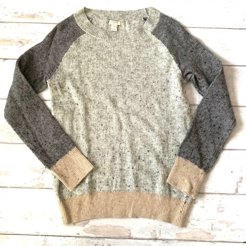 J.Crew M Wool Blend Women’s Pullover Sweater Size Medium Gray Colorblock Grey